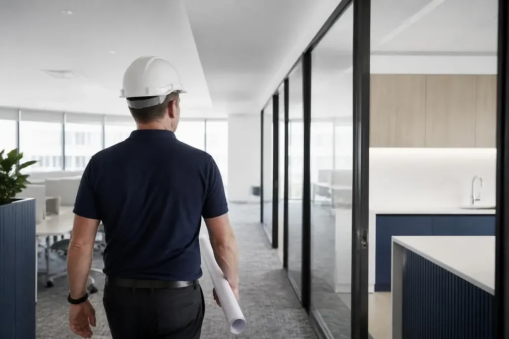 Safeway GM fit-out project manager walking through a nearly finished office