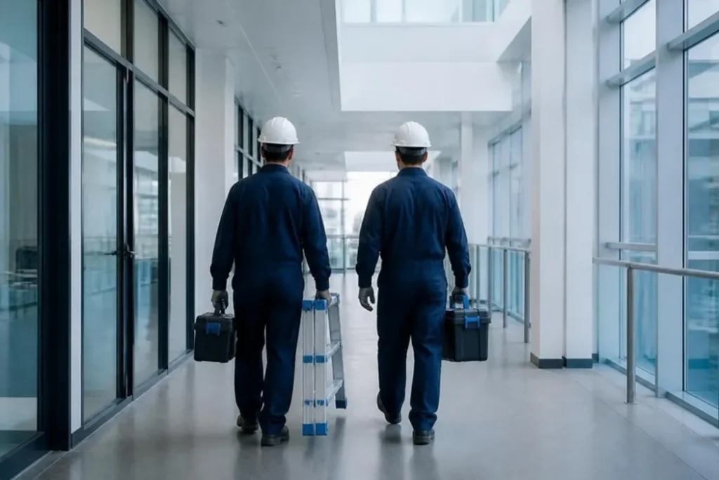 Safeway GM maintenance team in a commercial building corridor